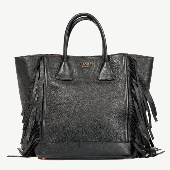 Prada Cervo Black Fringe Deerskin Leather Tote - Picture 1 of 14